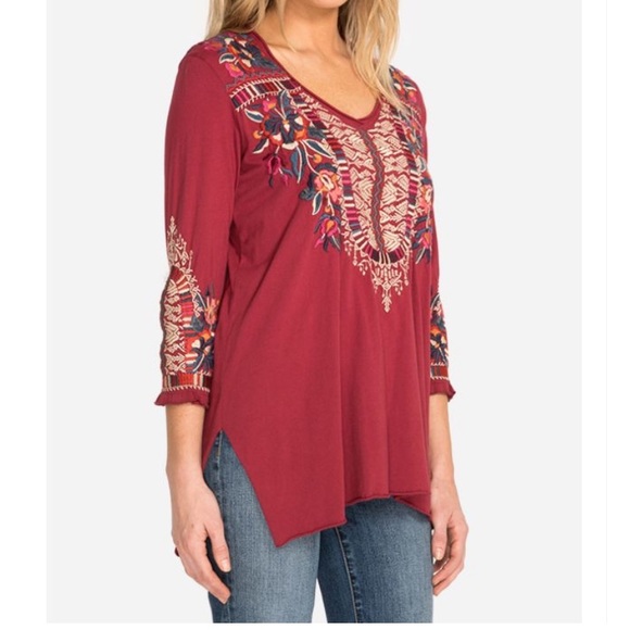 Johnny Was CLAUDE 3/4 KNIT DRAPE embroidered Top in XS - Picture 4 of 6